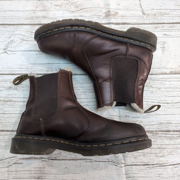 Dr. Martens Leonore Fur-Lined Chelsea Boots Brown Leather – Women’s 7 - Picture 6 of 9